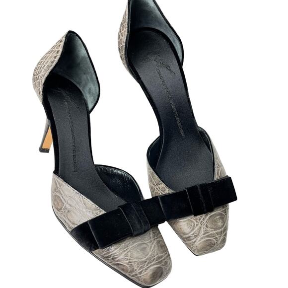 Giuseppe Zanotti Shoes - Giuseppe Zanotti Velvet and Croc D'Orsay Grey Black Dress Pumps